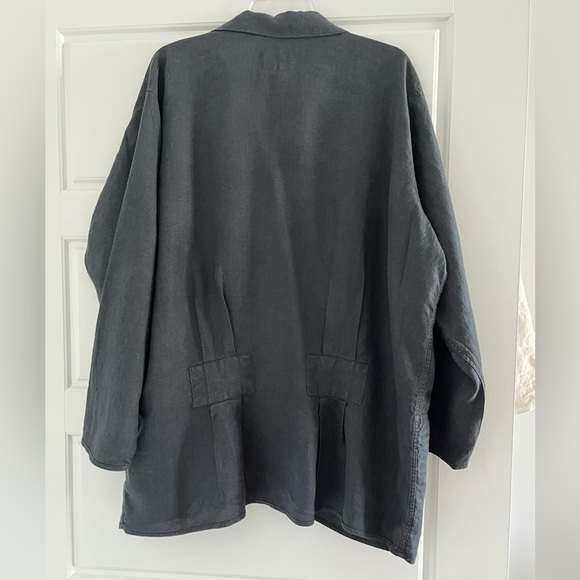 FLAX by Jeanne Engelhart 100% Linen Black Oversized Button Front Blazer Jacket L - Picture 6 of 14